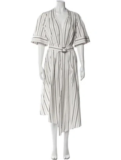 Pre-owned Adam Lippes Striped Midi Length Dress W/ Tags In White