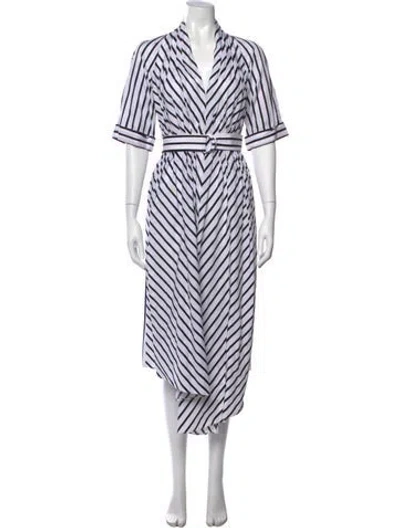 Pre-owned Adam Lippes Striped Midi Length Dress In White