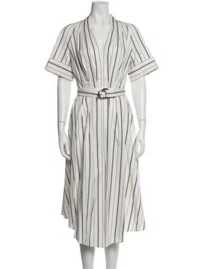 Pre-owned Adam Lippes Striped Midi Length Dress In White