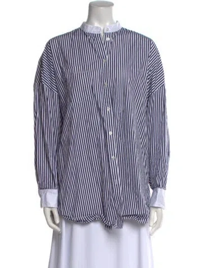 Pre-owned Adam Lippes Striped Mock Neck Button-up Top In Multi
