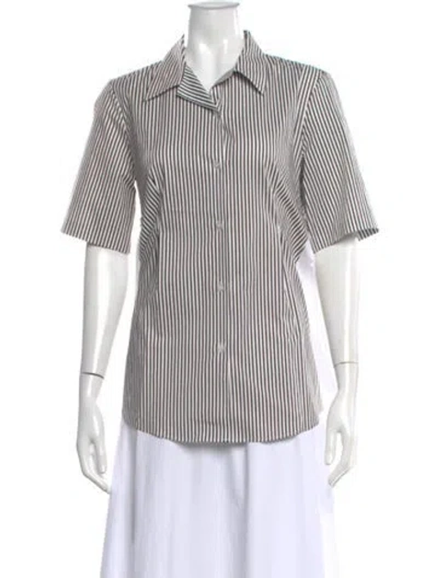 Pre-owned Adam Lippes Striped Short Sleeve Button-up Top W/ Tags In Multi