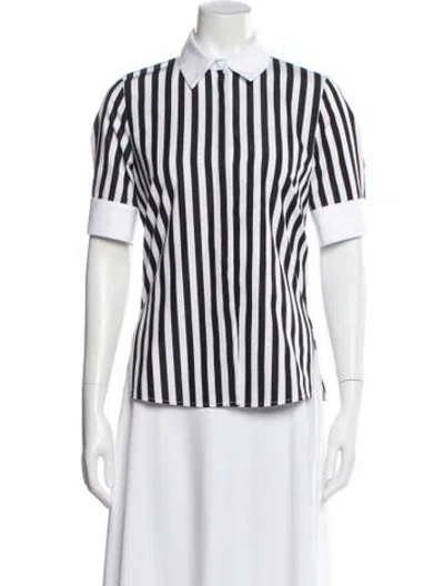 Pre-owned Adam Lippes Striped Short Sleeve Polo In White