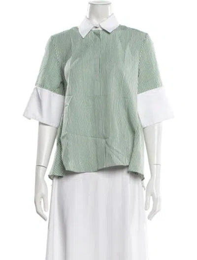 Pre-owned Adam Lippes Striped Short Sleeve Top In Green