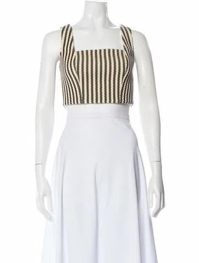 Pre-owned Adam Lippes Striped Square Neckline Crop Top In Neutral