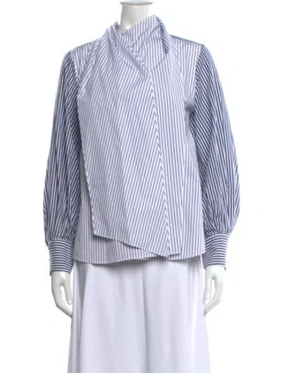 Pre-owned Adam Lippes Striped Tie Neck Blouse In Multi