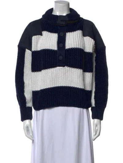 Pre-owned Adam Lippes Striped Turtleneck Sweater In Blue
