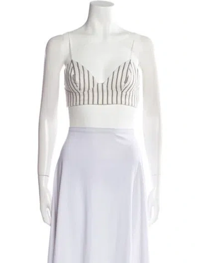 Pre-owned Adam Lippes Striped V-neck Crop Top In Neutral
