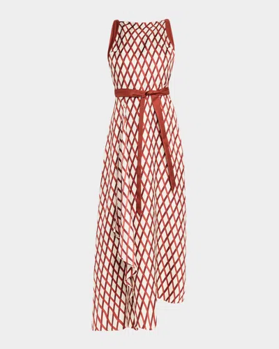 Adam Lippes Sunita Diamond Print Backless Silk Twill Dress