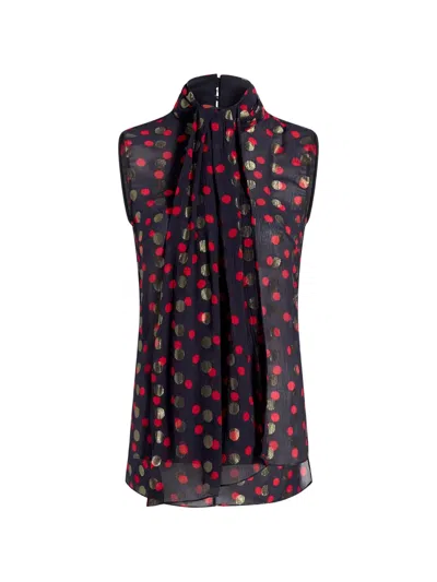 Adam Lippes Swayze Polka-dot Scarf-neck Top In Blue
