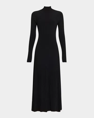 Adam Lippes Tabitha Turtleneck Rib Long-sleeve Maxi Dress In Black