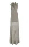 Adam Lippes Tashi Metallic Ribbed-knit Maxi Dress In Tan