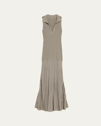 Adam Lippes Tashi Metallic Ribbed Maxi Dress In Nickel