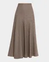 Adam Lippes Tess Check Fit-&-flare Midi Skirt In Brown