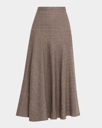 Adam Lippes Tess Check Fit-&-flare Midi Skirt In Brown