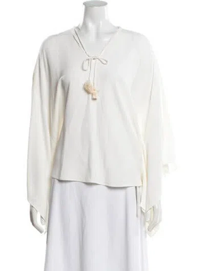 Pre-owned Adam Lippes Tie Neck Long Sleeve Blouse In White