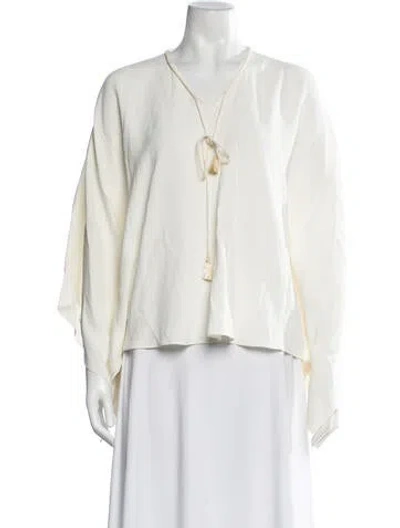 Pre-owned Adam Lippes Tie Neck Long Sleeve Top In White