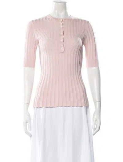 Pre-owned Adam Lippes Tie Neck Short Sleeve Top In Pink