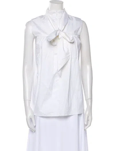 Pre-owned Adam Lippes Tie Neck Sleeveless Blouse In White