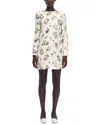 Adam Lippes Floral-print Long-sleeve Silk Wool Mini Dress In White