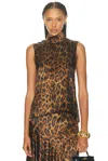 Adam Lippes Leopard-print High-neck Top In Brown