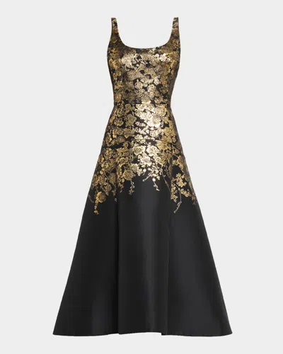 Adam Lippes Veda Metallic Floral Brocade Midi Dress In Black