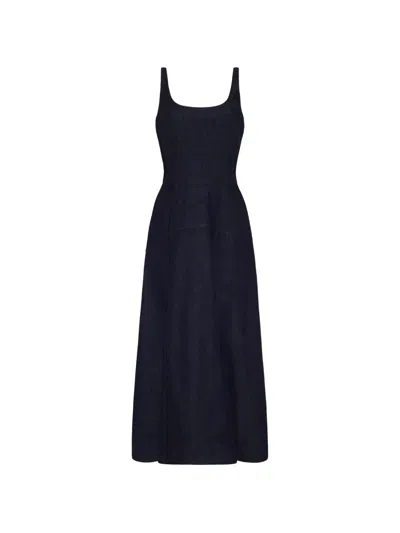 Adam Lippes Veda Panelled Denim Midi Dress In Blue