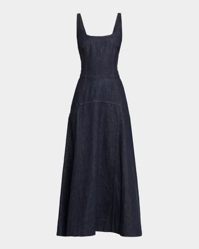 Adam Lippes Veda Sleeveless Denim Midi Dress In Purple