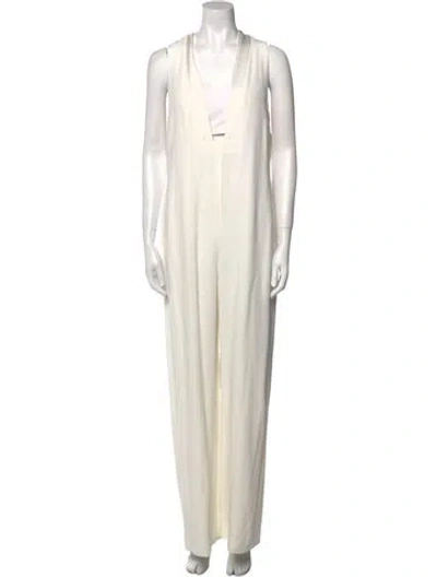 Pre-owned Adam Lippes V-neck Jumpsuit In Neutral