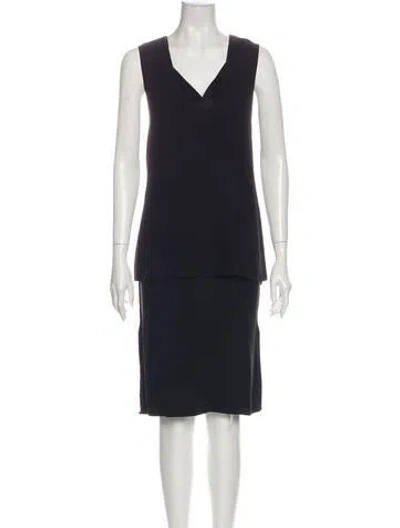 Pre-owned Adam Lippes V-neck Knee-length Dress In Black