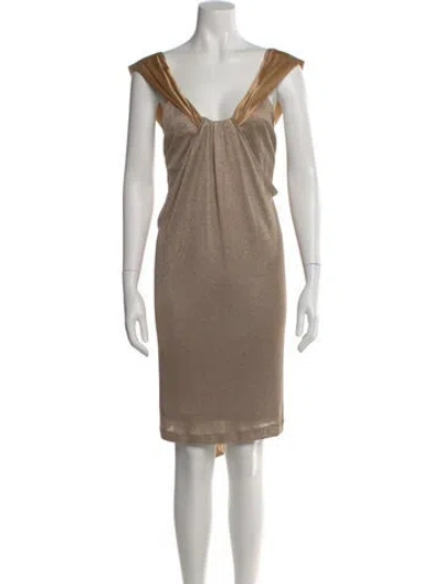 Pre-owned Adam Lippes V-neck Knee-length Dress In Neutral