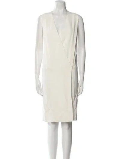 Pre-owned Adam Lippes V-neck Knee-length Dress In White