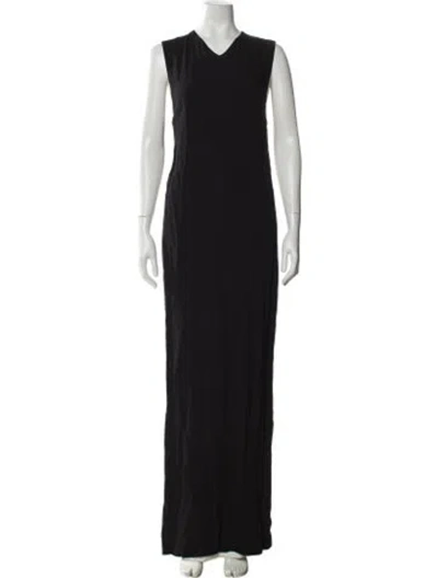 Pre-owned Adam Lippes V-neck Long Dress In Black