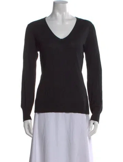 Pre-owned Adam Lippes V-neck Long Sleeve Top In Black