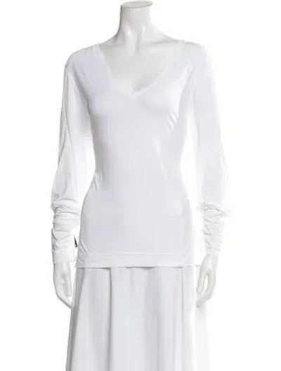 Pre-owned Adam Lippes V-neck Long Sleeve T-shirt In White