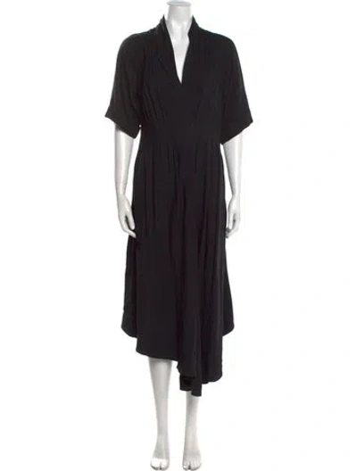 Pre-owned Adam Lippes V-neck Midi Length Dress In Black