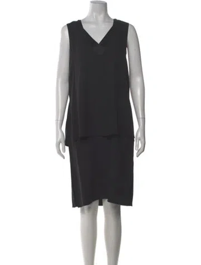Pre-owned Adam Lippes V-neck Midi Length Dress In Black