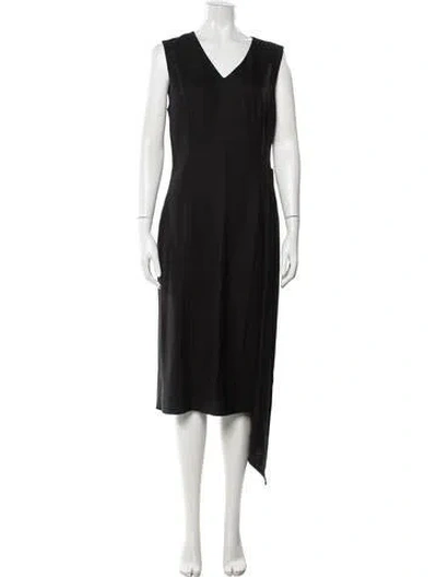 Pre-owned Adam Lippes V-neck Midi Length Dress In Black