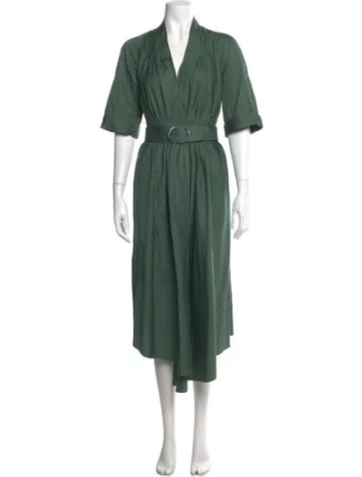 Pre-owned Adam Lippes V-neck Midi Length Dress In Green