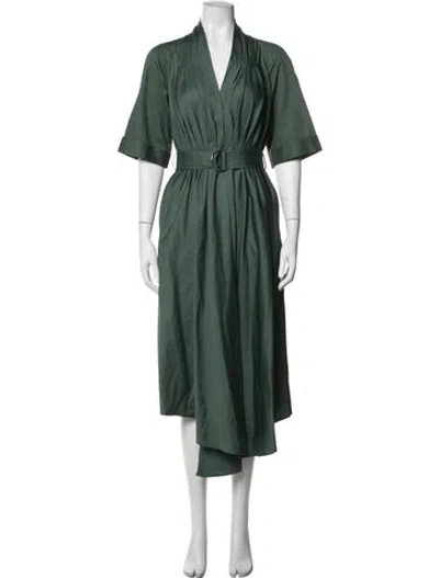 Pre-owned Adam Lippes V-neck Midi Length Dress In Green