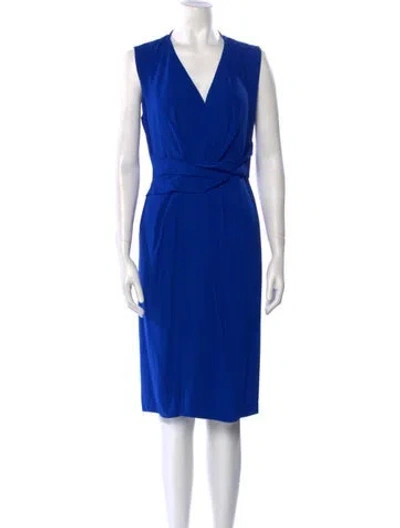 Pre-owned Adam Lippes V-neck Midi Length Dress W/ Tags In Blue