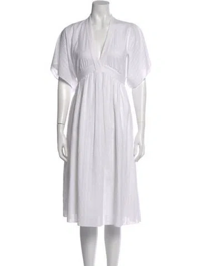 Pre-owned Adam Lippes V-neck Midi Length Dress In White