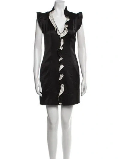 Pre-owned Adam Lippes V-neck Mini Dress In Black