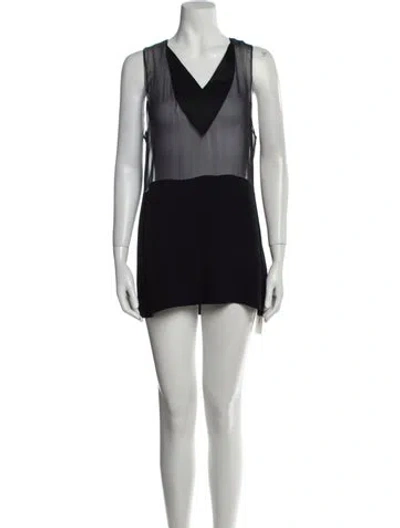 Pre-owned Adam Lippes V-neck Mini Dress In Black