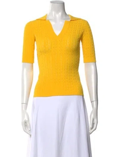 Pre-owned Adam Lippes V-neck Short Sleeve Polo In Yellow