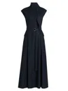 Adam Lippes Akane Belted Tie-detailed Cotton-poplin Maxi Dress In Blue