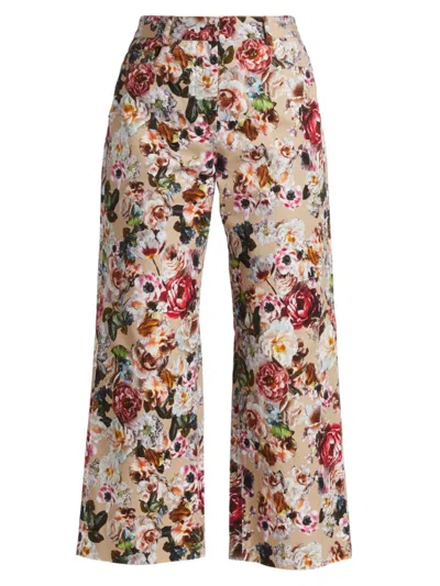 Adam Lippes Women's Alessia Floral Cropped Wide-leg Trousers In Khaki Floral