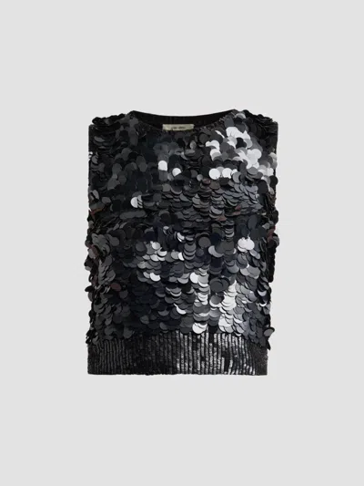 Adam Lippes Women's Ava Sequined Cashmere Tank In Black