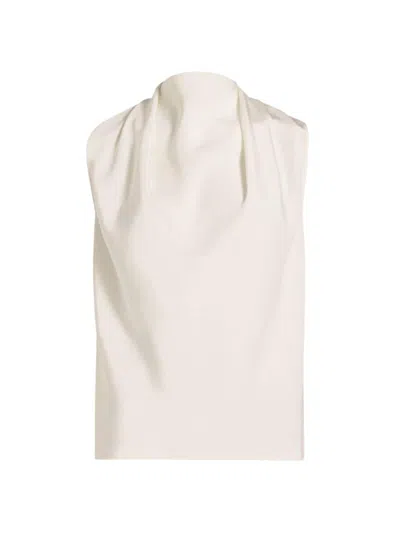 Adam Lippes Drape Neck Sleeveless Silk Crepe Tunic Top In Ivory