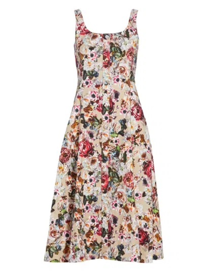 Adam Lippes Women's Button-front Floral Dress In Khaki Floral