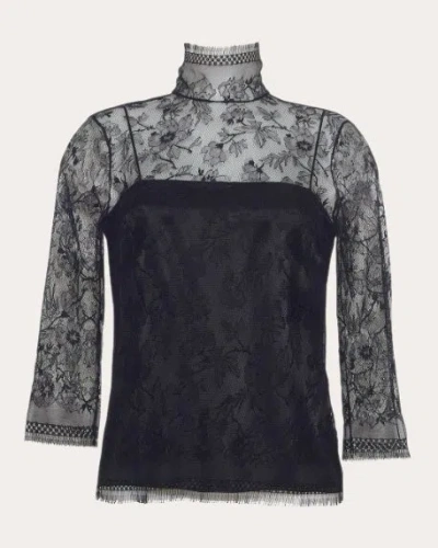 Adam Lippes Lace High-neck Shirt W/ Attached Camisole In Black